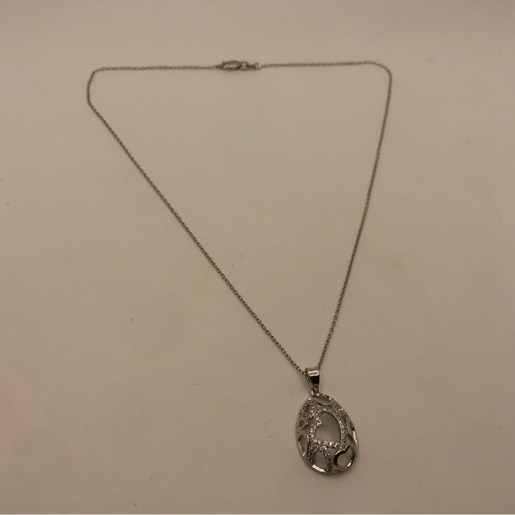 Sterling Silver & Cz Heart Egg Shaped Pendant w Chain / 16” + 1” Pendant - Picture 4 of 10